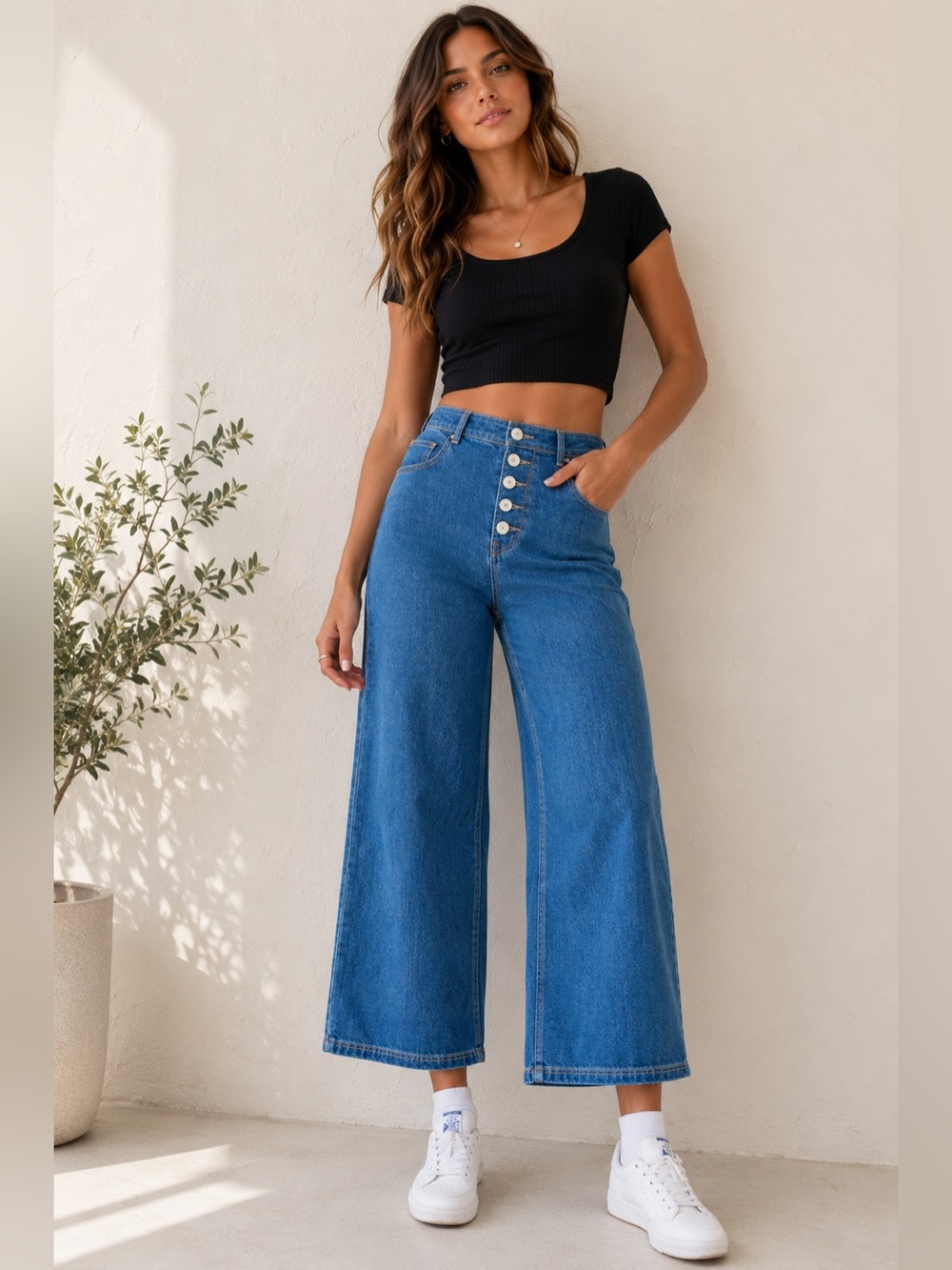 BDG Size 25 High Rise Wide Leg Jeans Button Fly Medium Wash Denim
